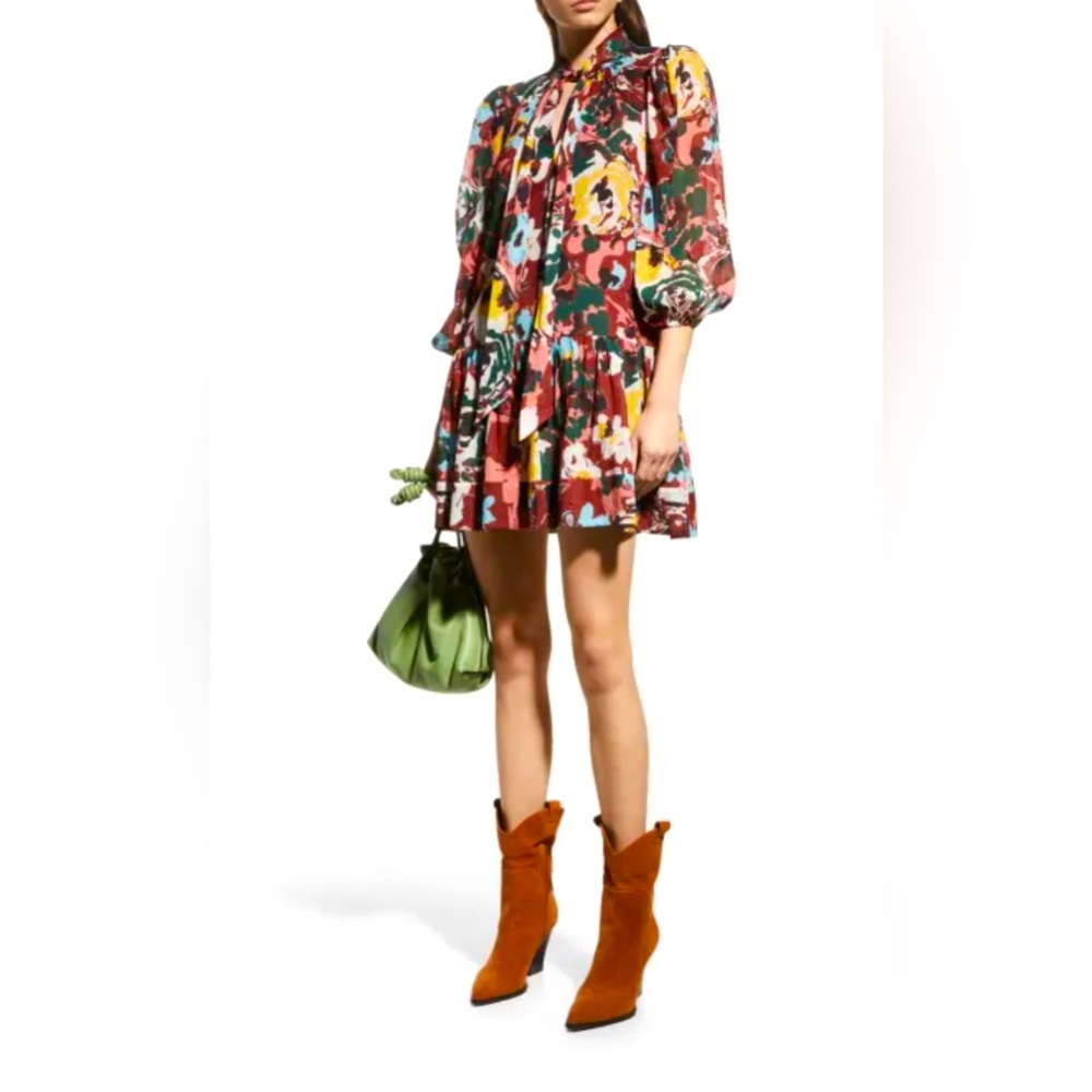 TANYA TAYLOR
Rosalind 3/4-Sleeve Neck-Tie Floral Mini Dress